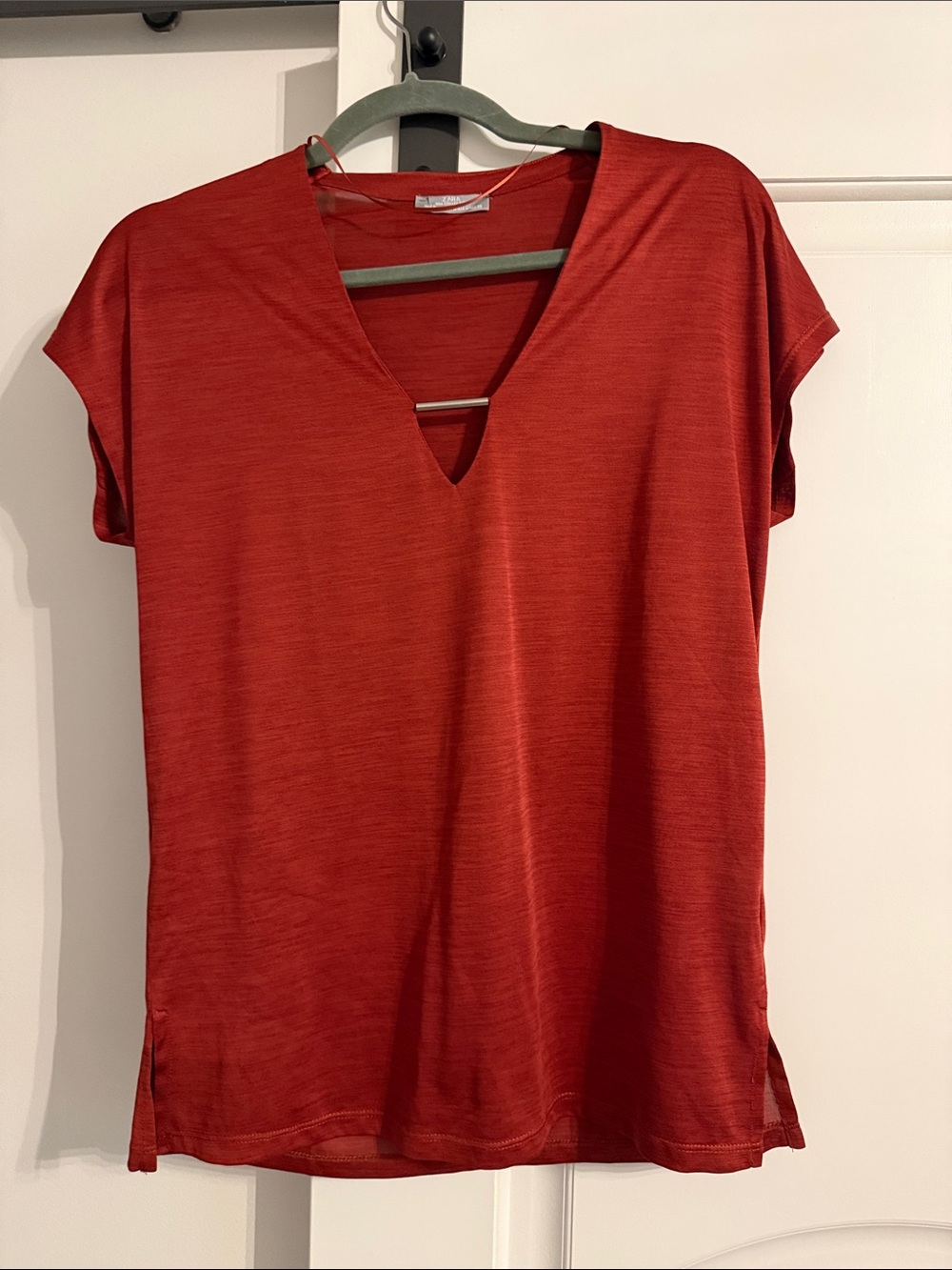 Zara Women's Red V-Neck Short Sleeve Top